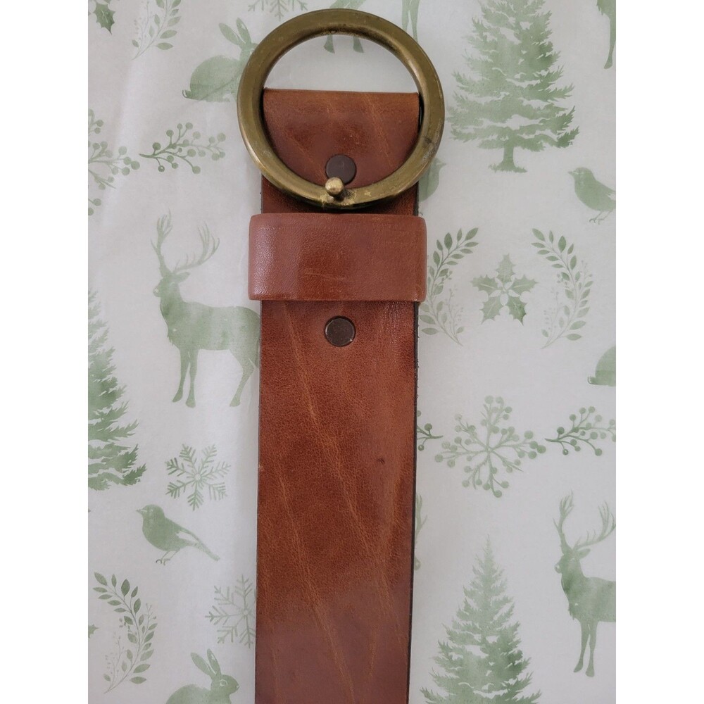 Levi’s For Gals Leather Belt Size 26 Brown Aniline Steerhide Brass Ring Buckle - Picture 2 of 14
